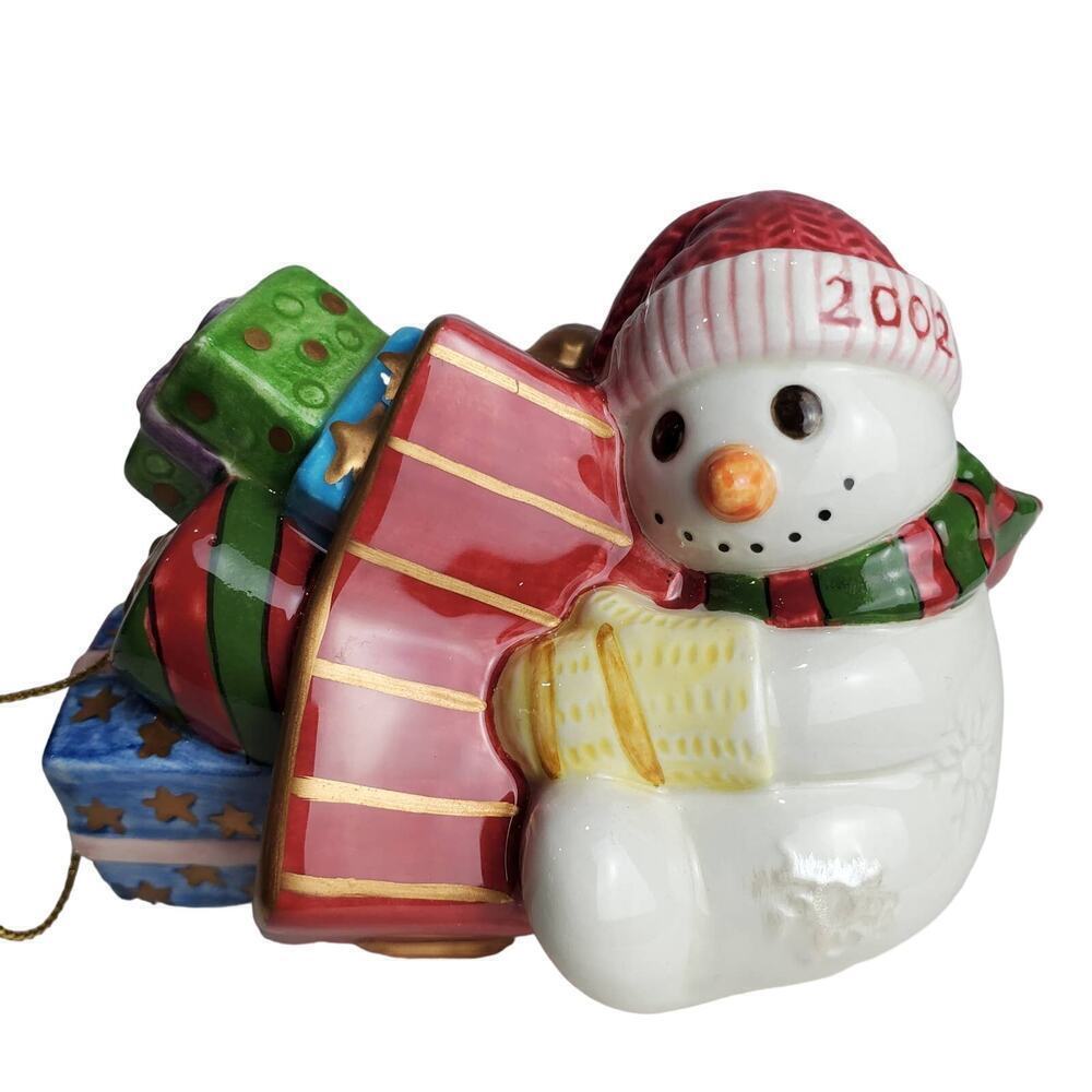 Fitz & Floyd Snowman Ornament Frosty Folks 2002 Ceramic Christmas Holiday Winter